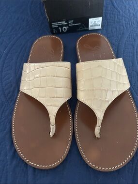 J. Crew Tan Croc-Embossed Leather Thong Sandals